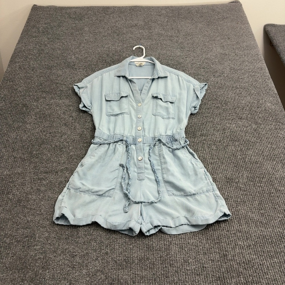Nicole Miller Romper Women 4 Blue Lyocell Short Sleeve Utility Boho Summer Style